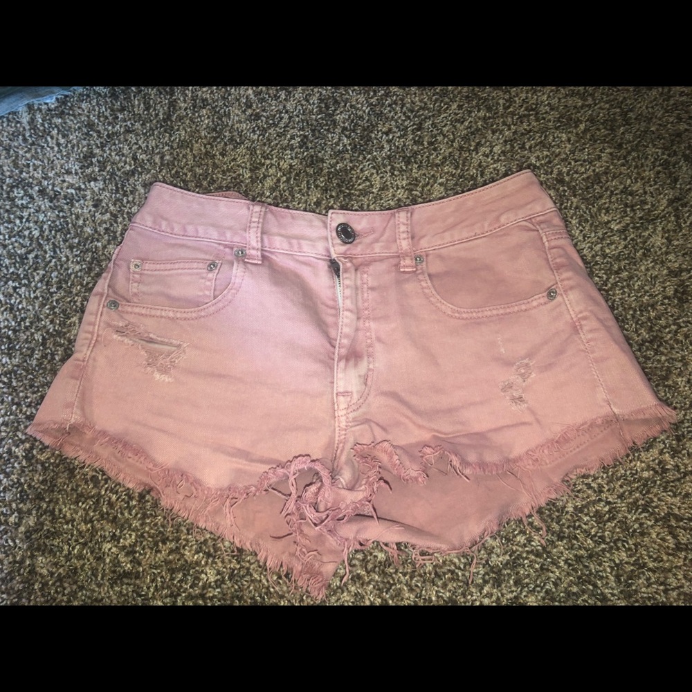 American eagle frayed pink denim shorts